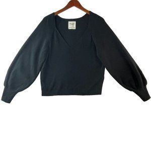 Abercrombie & Fitch V-Neck Sweater Balloon Sleeve Black XL
